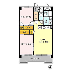 愛知高速東部丘陵線 長久手古戦場駅 徒歩7分の賃貸マンション 2階2LDKの間取り