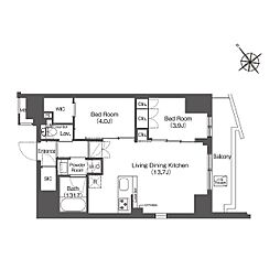 JR京浜東北・根岸線 大井町駅 徒歩10分の賃貸マンション 12階2LDKの間取り