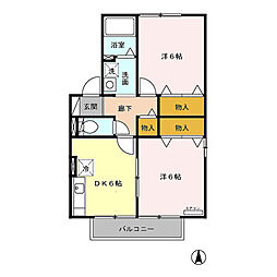 JR上越線 群馬総社駅 徒歩28分の賃貸アパート 1階2DKの間取り