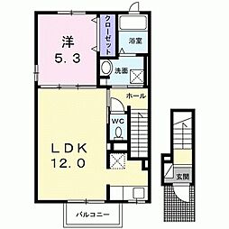 JR常磐線 金町駅 バス19分 高洲四丁目下車 徒歩3分の賃貸アパート 2階1LDKの間取り