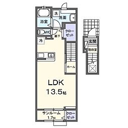 サンフィールド 2階ワンルームの間取り