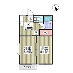 京急本線 杉田駅 徒歩8分の賃貸アパート 2階2Kの間取り