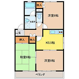 エステイトヒルＡ棟 2階3Kの間取り