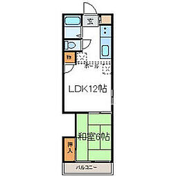 リバーサイドハイツ 1階1LDKの間取り