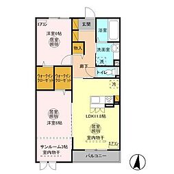 JR鹿島線 鹿島神宮駅 3.1kmの賃貸アパート 2階2LDKの間取り