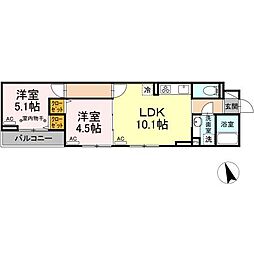 セレスティア南花畑II 3階2LDKの間取り