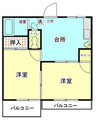 コーポ畑仲 2階2Kの間取り