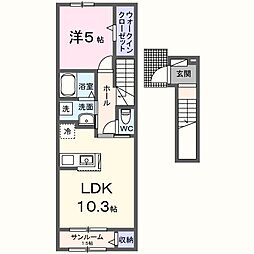 サンプリズムII 2階1LDKの間取り