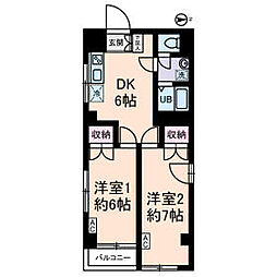 スカイプラザ 3階2DKの間取り
