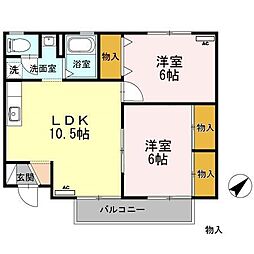 ニューセジュール竹しまB 2LDKの間取図画像