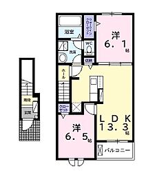 ヴィラヴェント・ＳｉＳｉ　II 2階2LDKの間取り