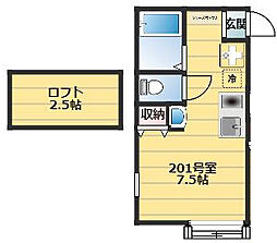 Hilltop杉田 2階ワンルームの間取り