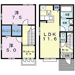 トライアングルコート 2LDKの間取図画像