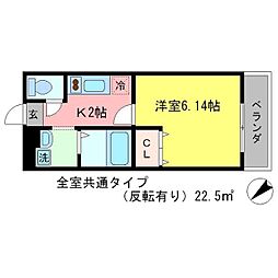アムール賀茂川 2階1Kの間取り