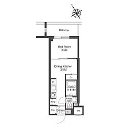 都営三田線 新板橋駅 徒歩1分の賃貸マンション 6階1DKの間取り