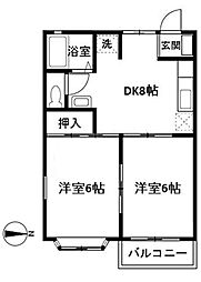 マリンヒルハイツ 2DKの間取図画像