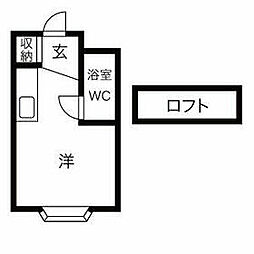 ベルピア常盤平第3 2階ワンルームの間取り