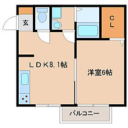 JR成田線 空港第2ビル駅 5.9kmの賃貸アパート 2階1LDKの間取り