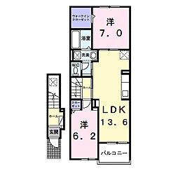 カームデイズ 2階2LDKの間取り