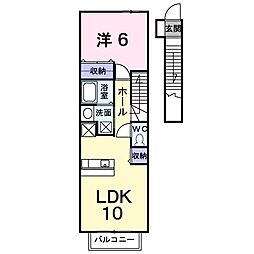 JR身延線 東花輪駅 徒歩13分の賃貸アパート 2階1LDKの間取り