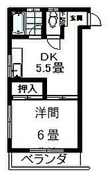 大場ハイツ 2階1DKの間取り