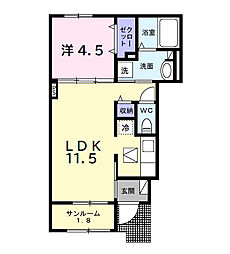 ヒカルサ市原姉ヶ崎イースト 1階1LDKの間取り