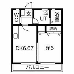 サンピュア・1st 1DKの間取図画像