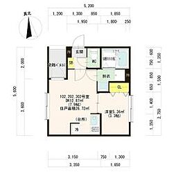 ハーモニーテラス中宮II 1階1DKの間取り