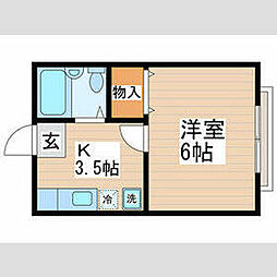 コーポサンライズII 2階1Kの間取り