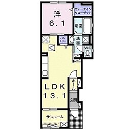 ハイバリースクエア田原 1階1LDKの間取り