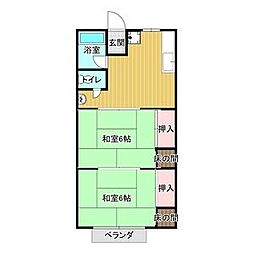 シティハイムヤナギハラ 1階2DKの間取り