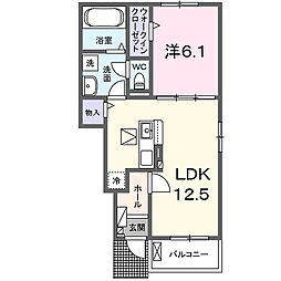 JR奈良線 玉水駅 徒歩14分の賃貸アパート 1階1LDKの間取り