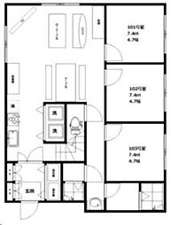 京急本線 平和島駅 徒歩4分の賃貸一戸建て 1階ワンルームの間取り