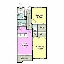 名鉄名古屋本線 一ツ木駅 徒歩6分の賃貸マンション 2階2LDKの間取り