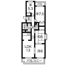 グランドハイツ原A棟 4LDKの間取図画像