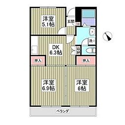 パークタウン鶴ヶ島 1階3DKの間取り