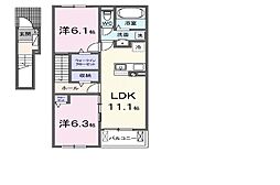 グレイス加茂　I 2階2LDKの間取り
