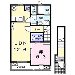 アスフォート細川A 1LDKの間取図画像