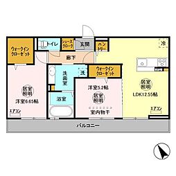エスポワール上村AB　B 2階2LDKの間取り
