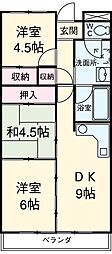 ドミ中屋 6階3DKの間取り