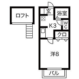 JR東海道本線 岡崎駅 徒歩23分の賃貸アパート 2階1Kの間取り
