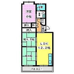 西鉄貝塚線 和白駅 徒歩10分の賃貸マンション 2階3LDKの間取り