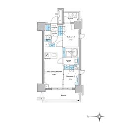 都営大江戸線 門前仲町駅 徒歩9分の賃貸マンション 13階2LDKの間取り