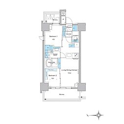 都営大江戸線 門前仲町駅 徒歩9分の賃貸マンション 13階2LDKの間取り