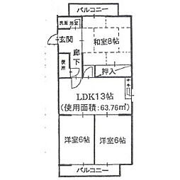 名鉄小牧線 間内駅 3.4kmの賃貸マンション 2階3LDKの間取り