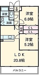 名古屋市営名城線 名城公園駅 徒歩14分の賃貸マンション 4階2LDKの間取り