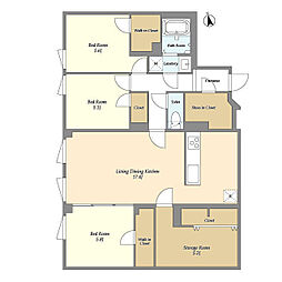 東急目黒線 武蔵小山駅 徒歩6分の賃貸マンション 1階3SLDKの間取り