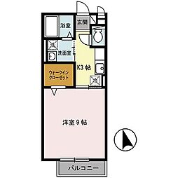 近鉄京都線 上鳥羽口駅 徒歩15分の賃貸アパート 2階1Kの間取り