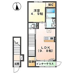 桂 2階1LDKの間取り