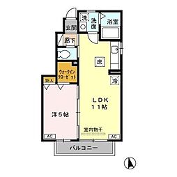 JR五日市線 東秋留駅 徒歩6分の賃貸アパート 1階1LDKの間取り